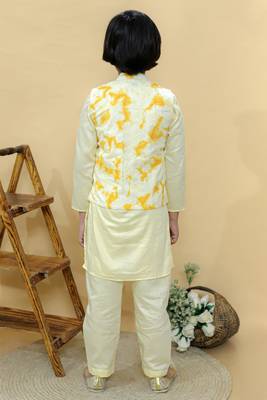 Yellow embroidered cotton nehru jacket set 3