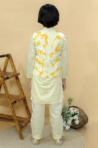 Yellow embroidered cotton nehru jacket set