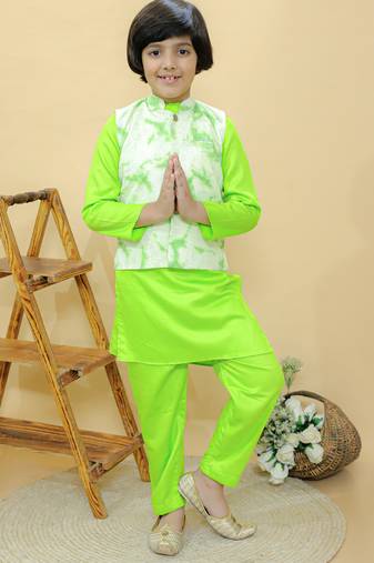 Green embroidered cotton nehru jacket set