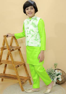 Green embroidered cotton nehru jacket set 1
