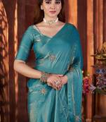Blue Beads Pipe Hand Work Butta fendy Satin silk blend Saree