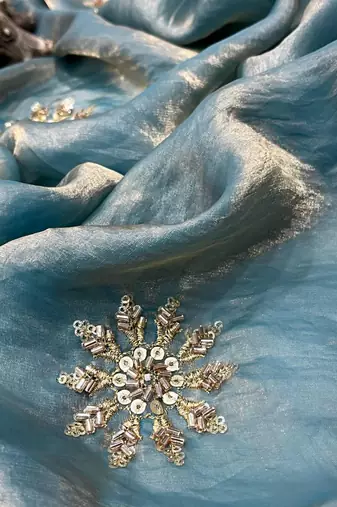 Blue Beads Pipe Hand Work Butta fendy Satin silk blend Saree