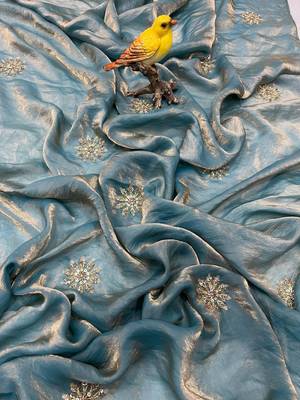 Blue Beads Pipe Hand Work Butta fendy Satin silk blend Saree 5