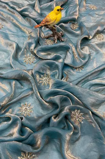 Blue Beads Pipe Hand Work Butta fendy Satin silk blend Saree