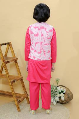 Pink embroidered cotton nehru jacket set 4