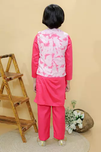 Pink embroidered cotton nehru jacket set