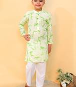 Green embroidered cotton kurta pyjama
