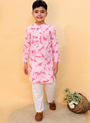 Pink embroidered cotton kurta pyjama 1