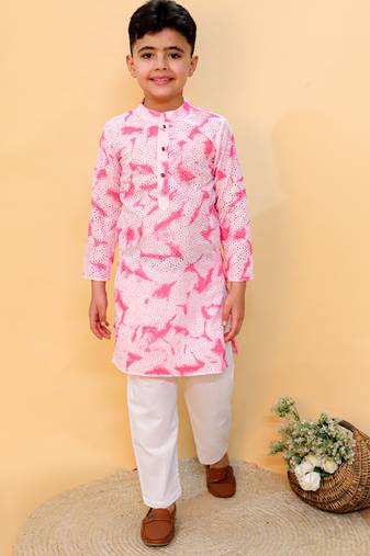Pink embroidered cotton kurta pyjama