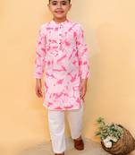 Pink embroidered cotton kurta pyjama