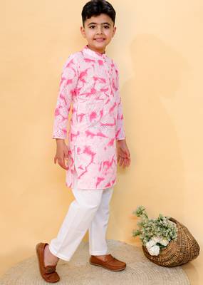 Pink embroidered cotton kurta pyjama 2