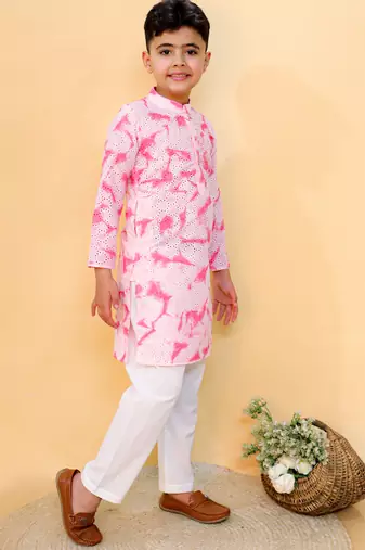 Pink embroidered cotton kurta pyjama