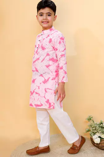Pink embroidered cotton kurta pyjama