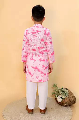 Pink embroidered cotton kurta pyjama