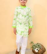 Green embroidered cotton kurta pyjama
