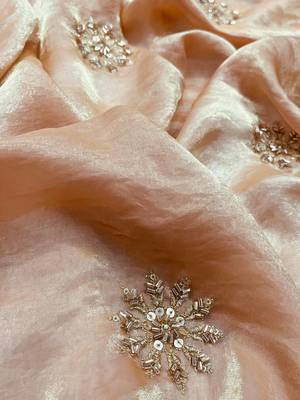 Cream Beads Pipe Hand Work Butta fendy Satin silk blend Saree 4