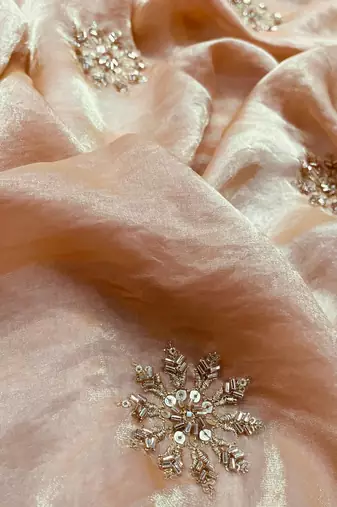 Cream Beads Pipe Hand Work Butta fendy Satin silk blend Saree