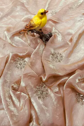 Cream Beads Pipe Hand Work Butta fendy Satin silk blend Saree