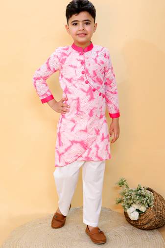Pink embroidered cotton kurta pyjama