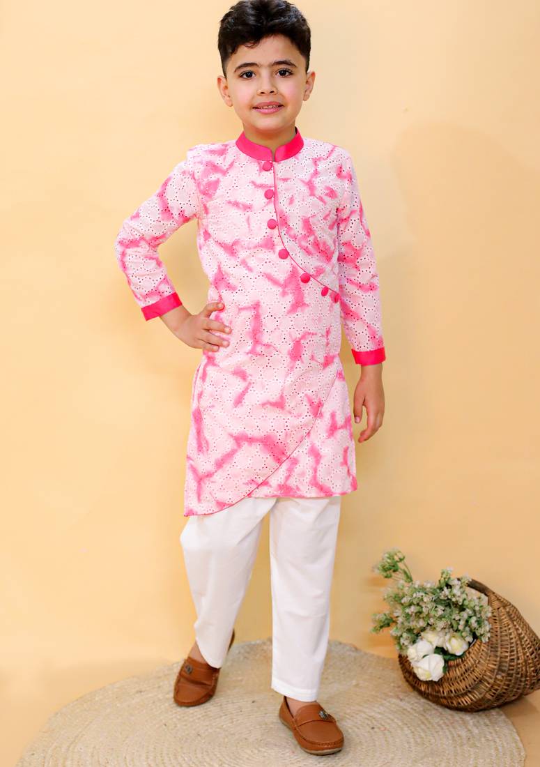 Pink embroidered cotton kurta pyjama