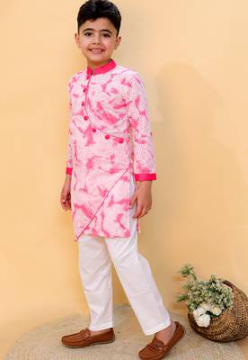 Pink embroidered cotton kurta pyjama 2