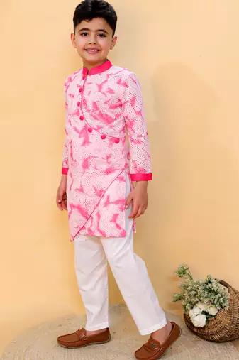 Pink embroidered cotton kurta pyjama