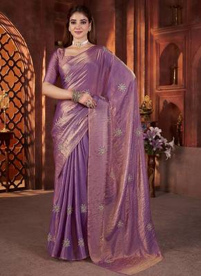 Lavender Beads Pipe Hand Work Butta fendy Satin silk blend Saree 2