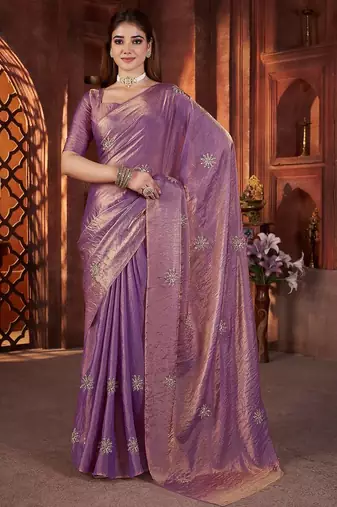 Lavender Beads Pipe Hand Work Butta fendy Satin silk blend Saree