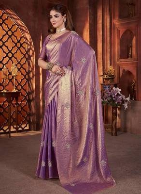 Lavender Beads Pipe Hand Work Butta fendy Satin silk blend Saree 3