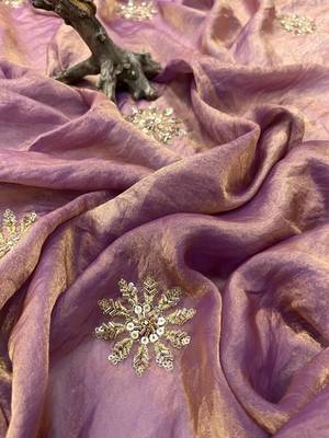 Lavender Beads Pipe Hand Work Butta fendy Satin silk blend Saree 4