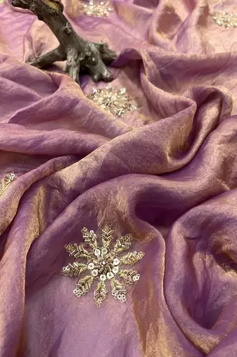 Lavender Beads Pipe Hand Work Butta fendy Satin silk blend Saree