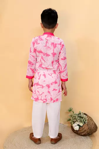 Pink embroidered cotton kurta pyjama
