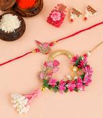 Handcrafted pearl & gold bead rakhi