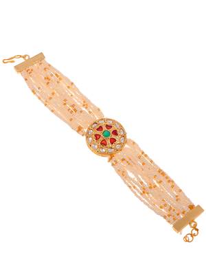 Handcrafted pearl & gold bead rakhi 2