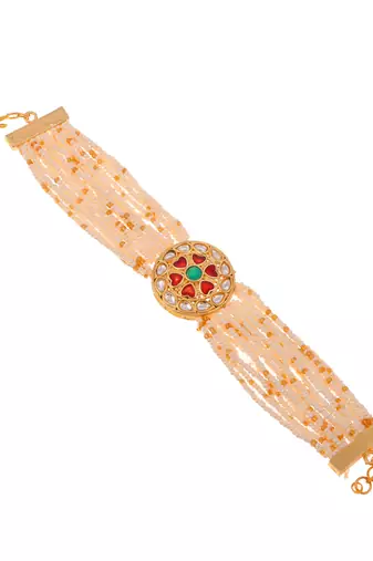 Handcrafted pearl & gold bead rakhi