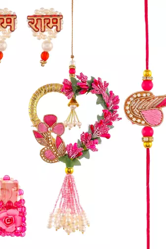 Handcrafted pearl & gold bead rakhi