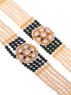 Handcrafted pearl & gold bead rakhi 2