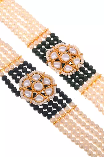 Handcrafted pearl & gold bead rakhi