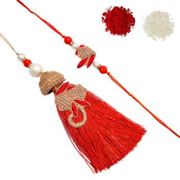 Handcrafted pearl & gold bead rakhi 2