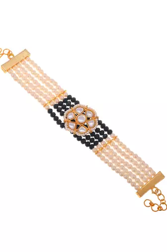 Handcrafted pearl & gold bead rakhi