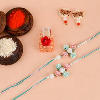 Handcrafted pearl & gold bead rakhi 1