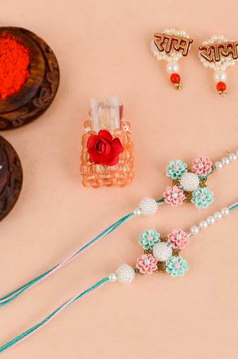 Handcrafted pearl & gold bead rakhi