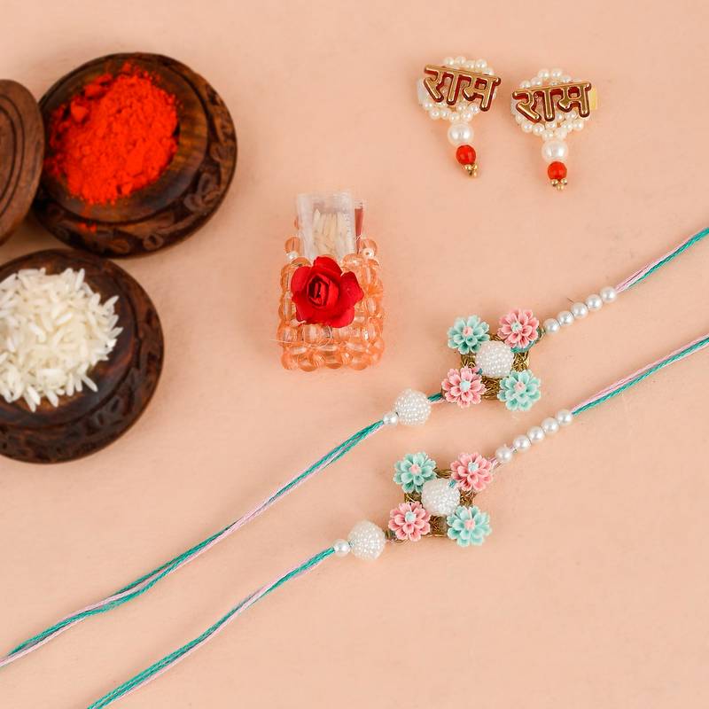 Handcrafted pearl & gold bead rakhi