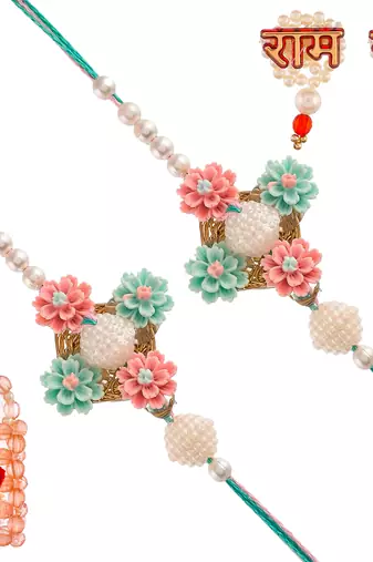 Handcrafted pearl & gold bead rakhi