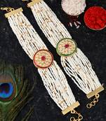 Handcrafted pearl & gold bead rakhi