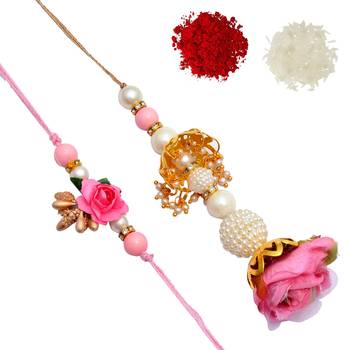 Handcrafted pearl & gold bead rakhi 2