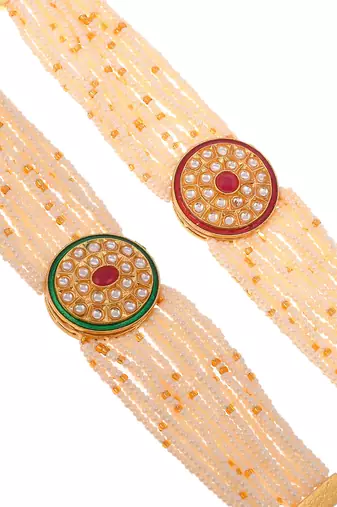 Handcrafted pearl & gold bead rakhi