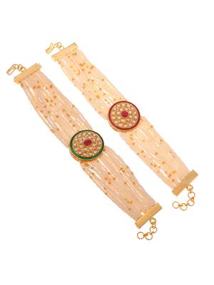 Handcrafted pearl & gold bead rakhi 3