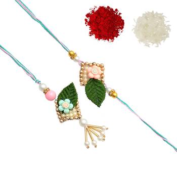 Handcrafted pearl & gold bead rakhi 2