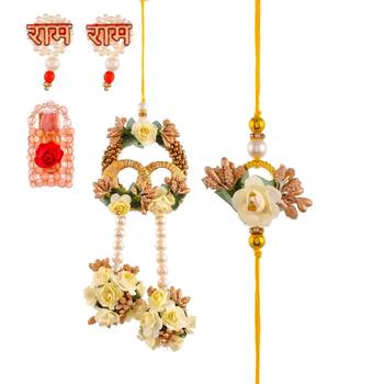 Handcrafted pearl & gold bead rakhi 2